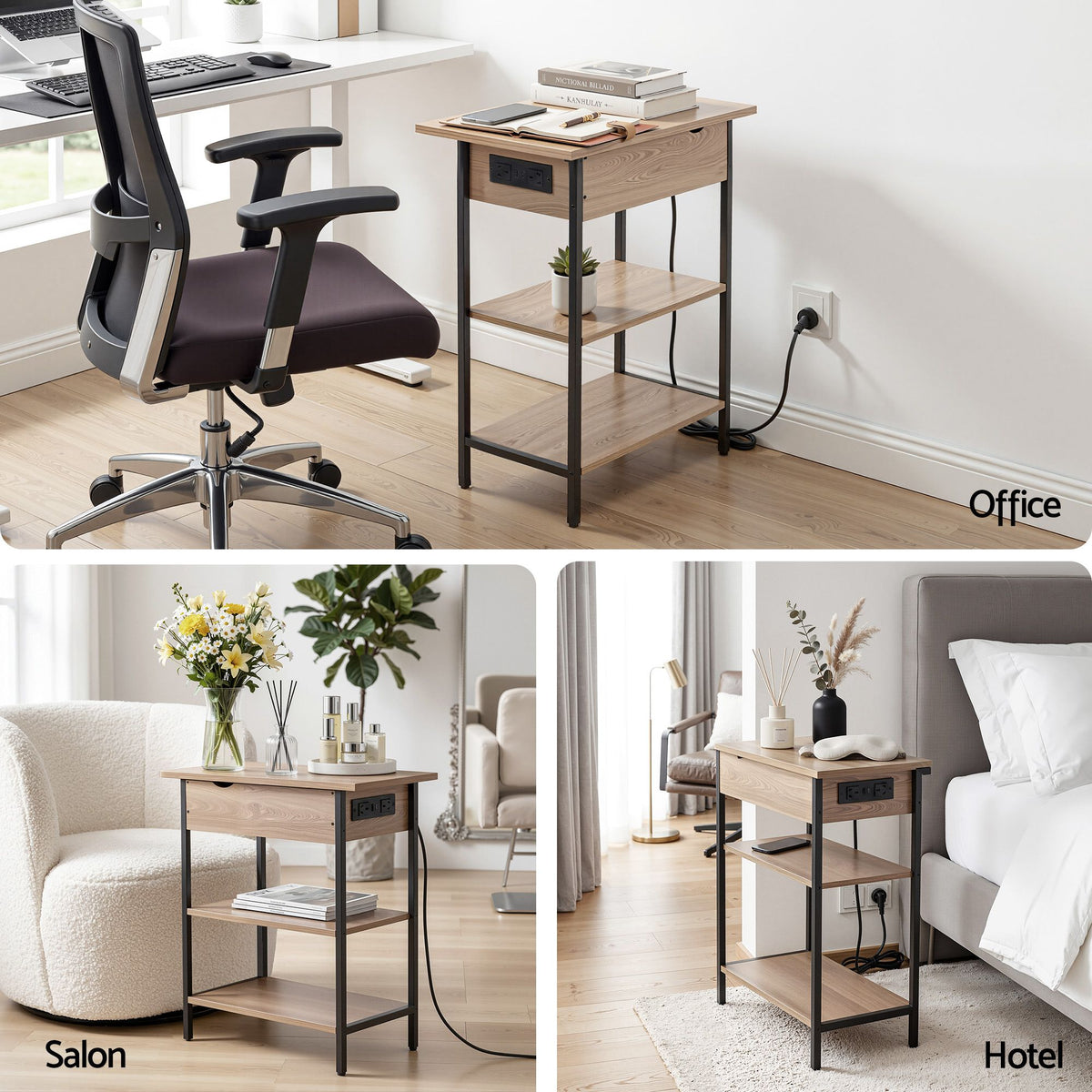 Artiss Coffee Table Set Of 2 Side Bedside End Table Charging Station Flip-Top Storage 60cm Wood
