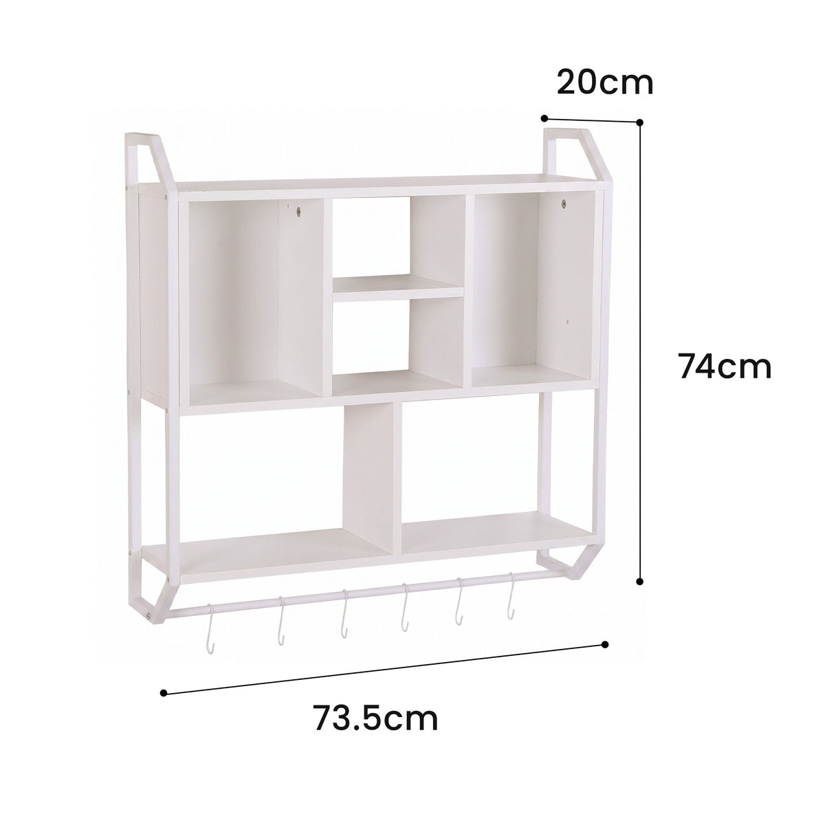 Artiss Floating Wall Shelf 6 Hooks Wall Mounted Storage Cubby Rack White
