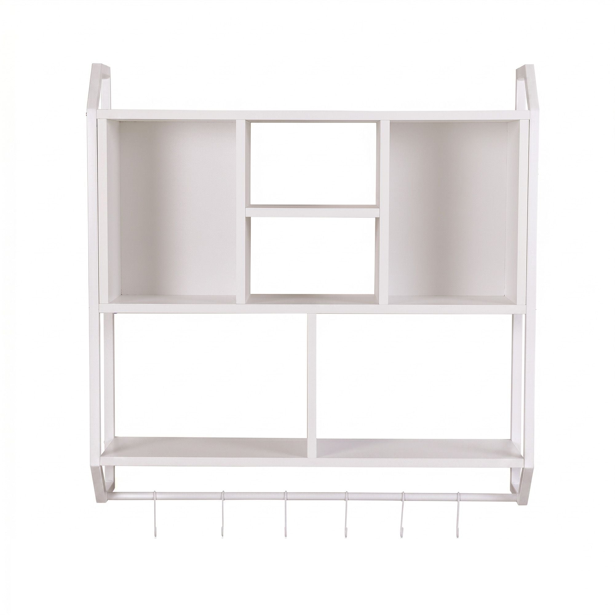 Artiss Floating Wall Shelf 6 Hooks Wall Mounted Storage Cubby Rack White