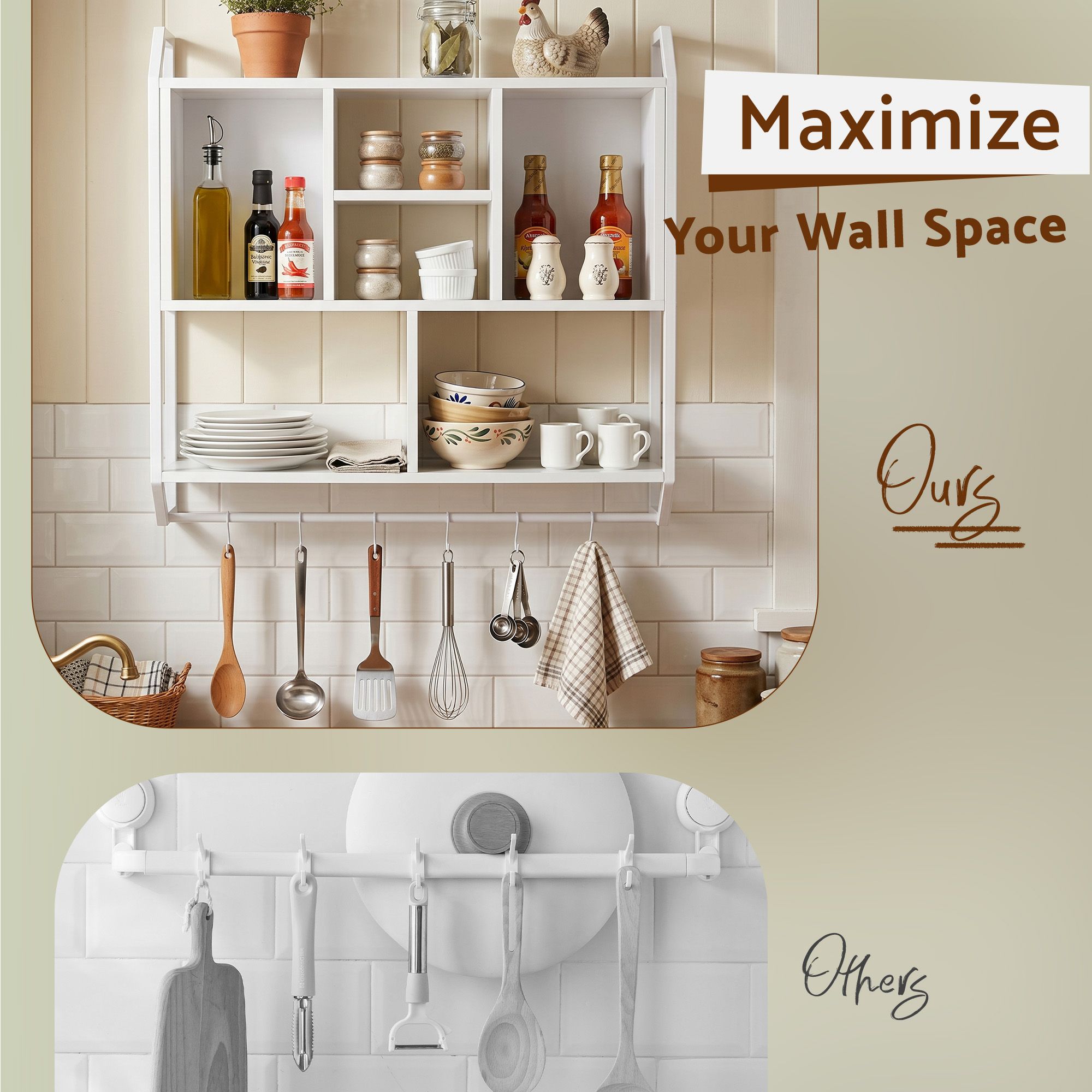Artiss Floating Wall Shelf 6 Hooks Wall Mounted Storage Cubby Rack White