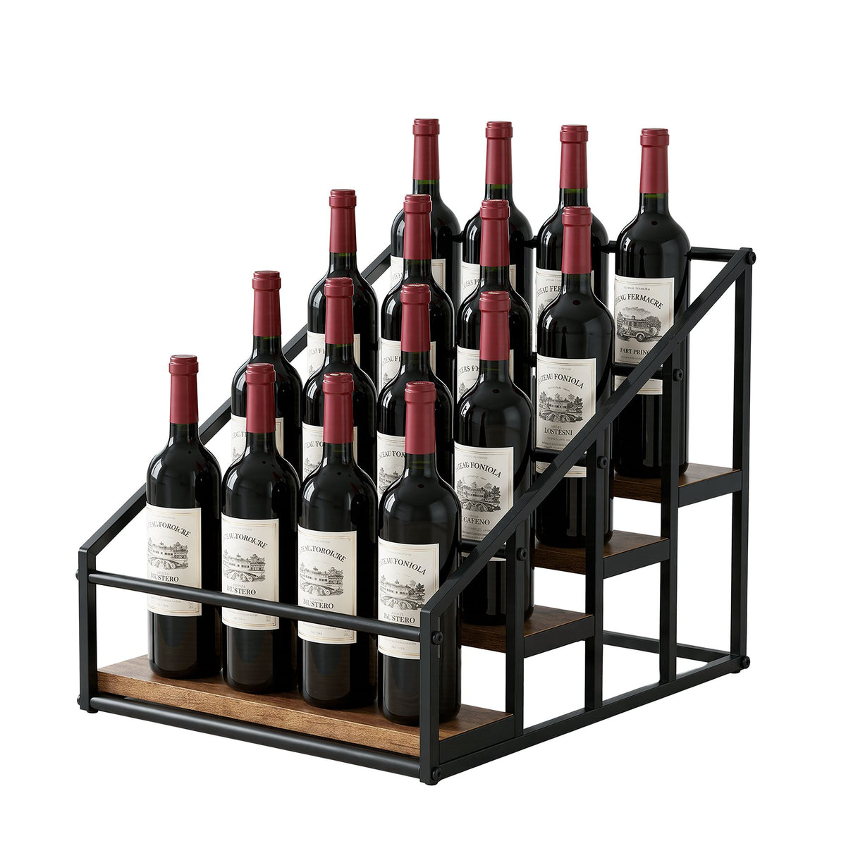 Artiss 4-Tier Tabletop Wine Bottle Holder 16 Bottles Freestanding Black & Wood