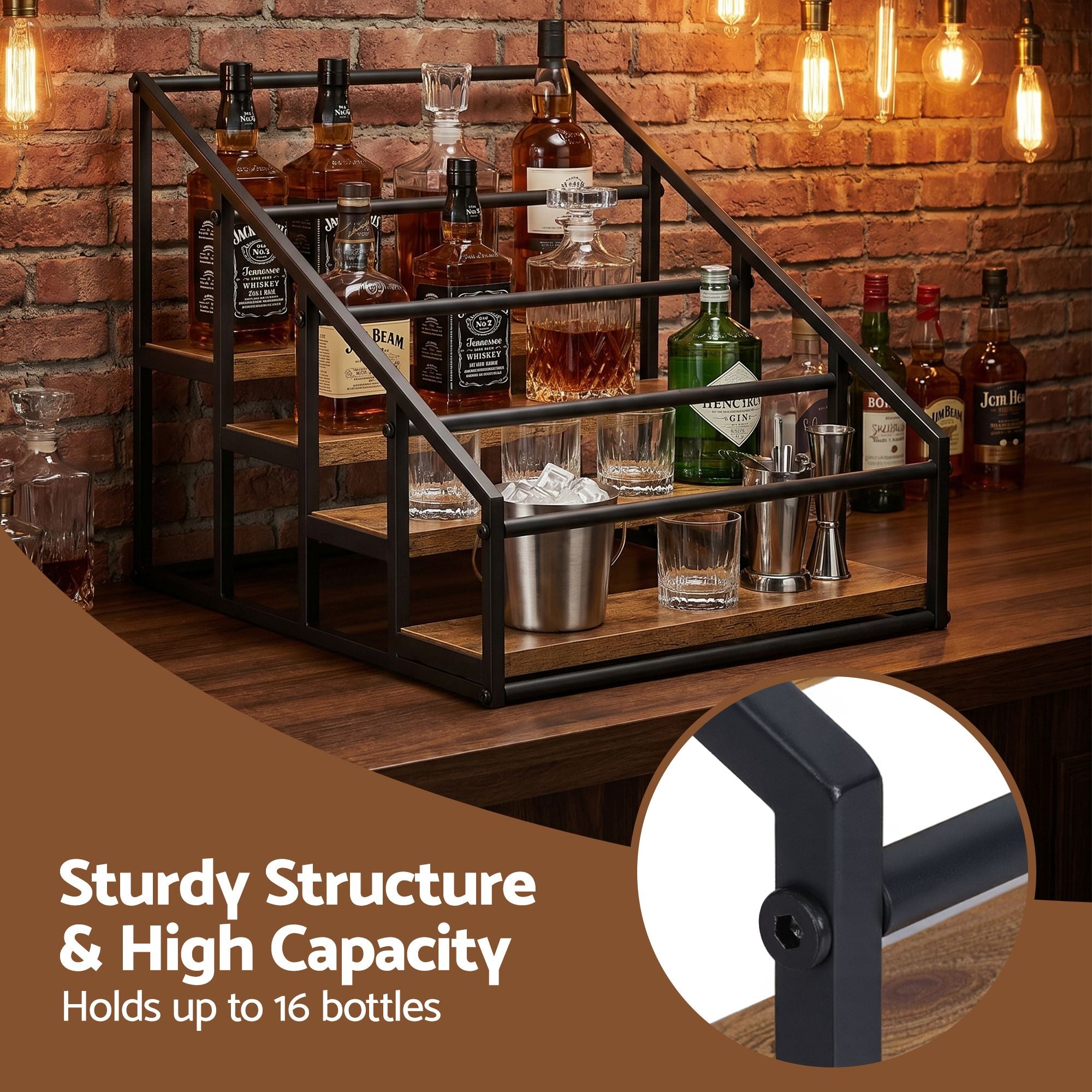 Artiss 4-Tier Tabletop Wine Bottle Holder 16 Bottles Freestanding Black & Wood
