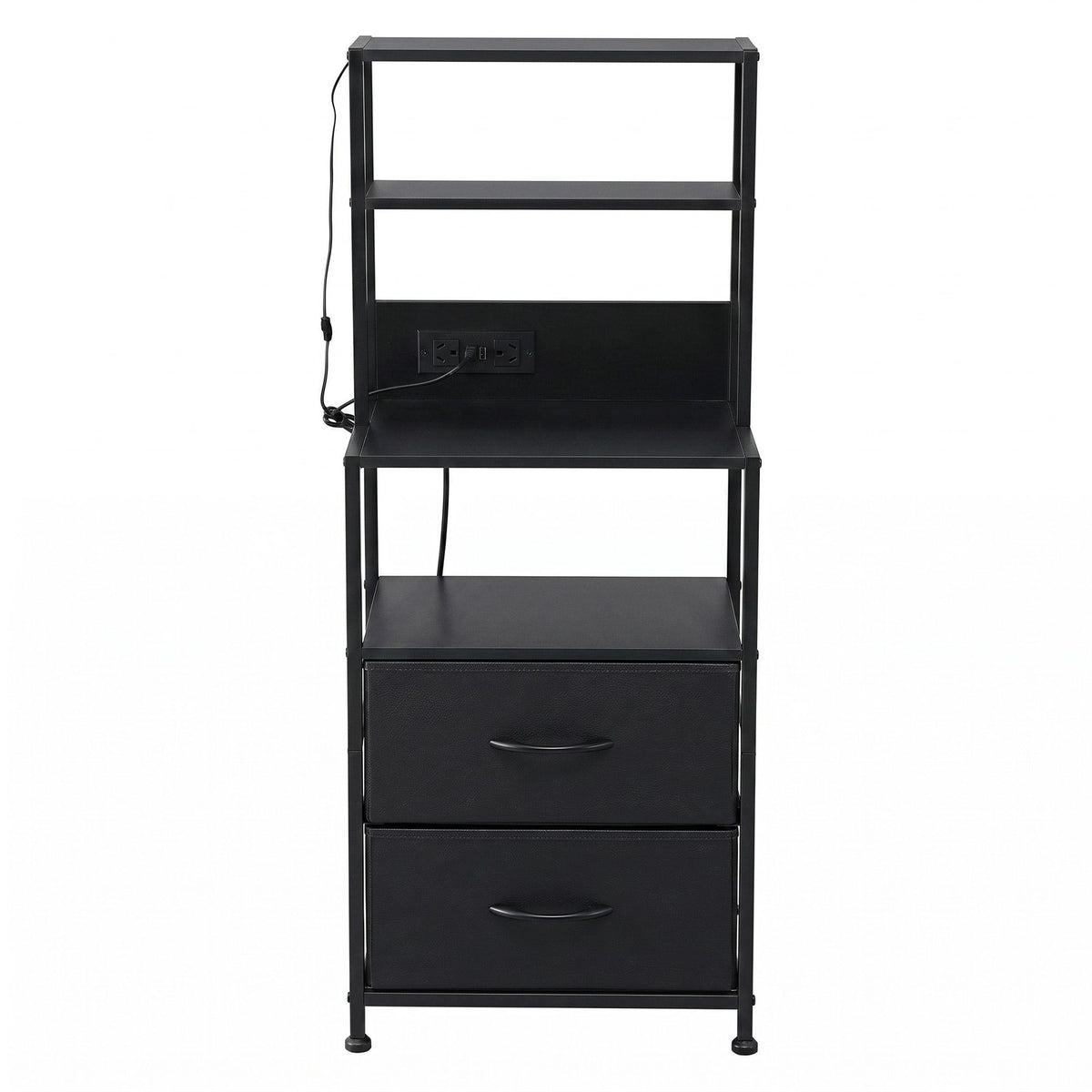 Artiss Bedside Table Tall Nightstand with Charging Station Drawers LED Black