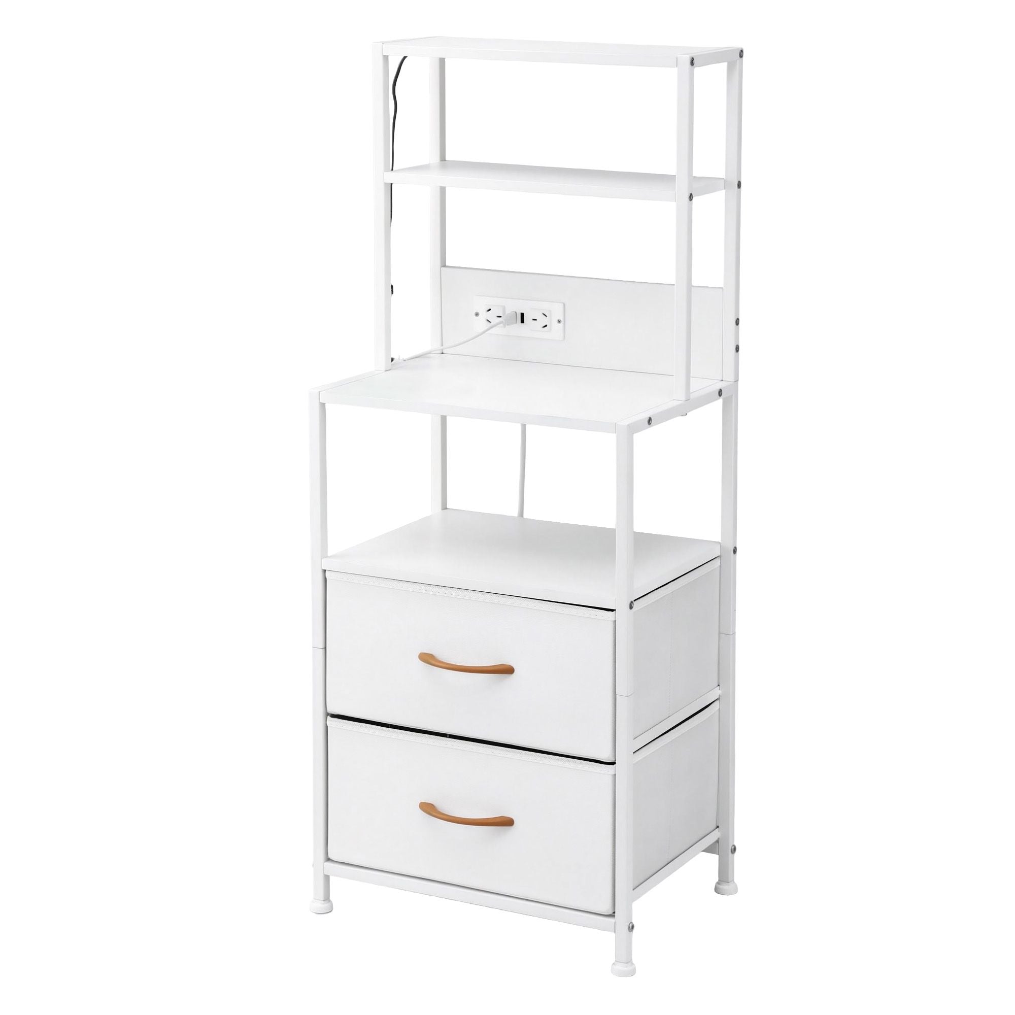 Artiss Bedside Table Tall Nightstand with Charging Station Drawers LED White