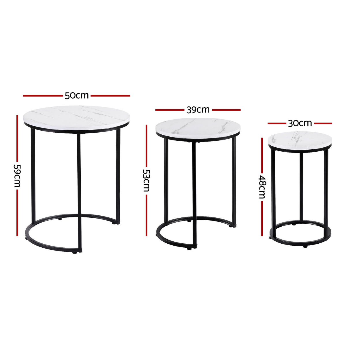 Artiss Nesting Coffee Table Set of 3 Round Stackable Side Tables Marble White