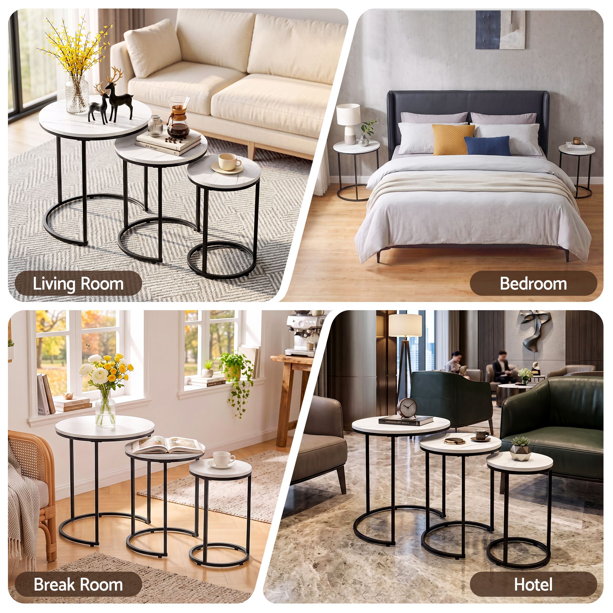 Artiss Nesting Coffee Table Set of 3 Round Stackable Side Tables Marble White