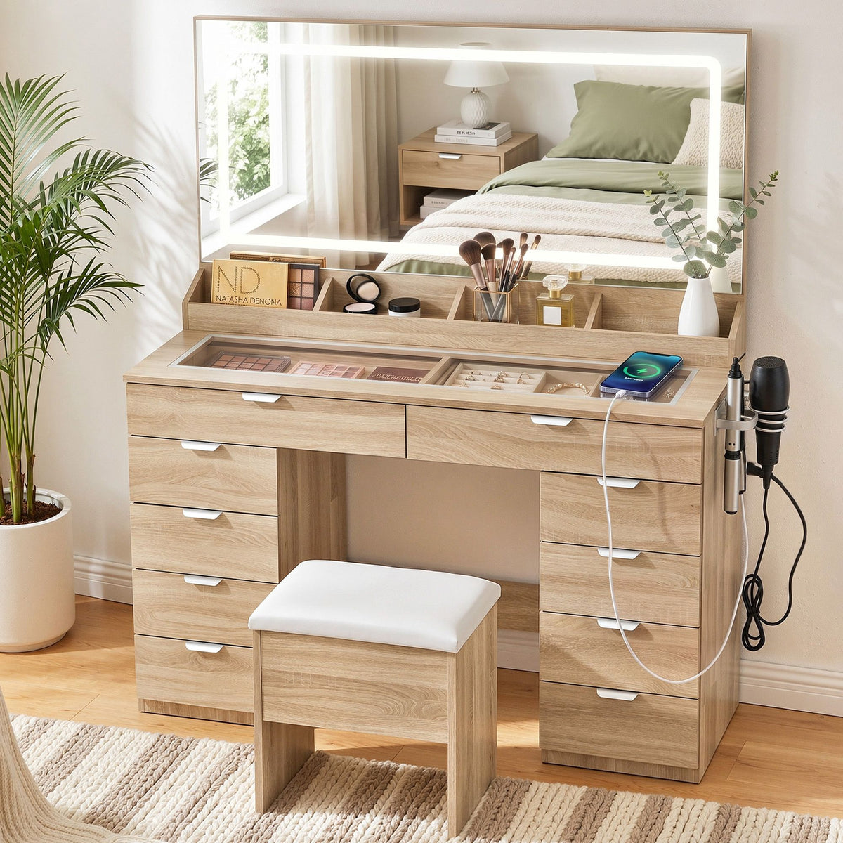 Artiss Dressing Table Makeup Vanity Desk Large LED Mirror 10 Drawers Outlet Wood