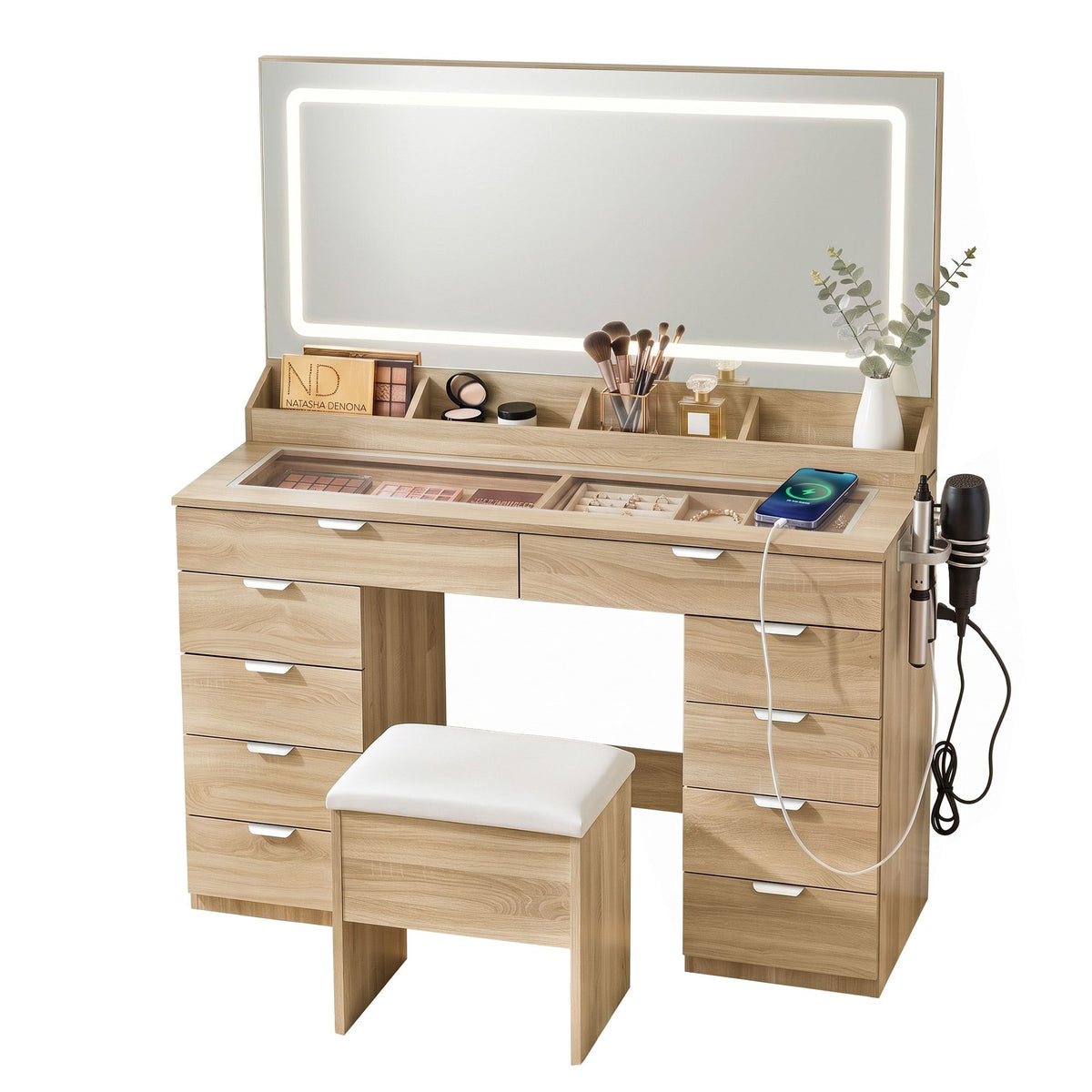 Artiss Dressing Table Makeup Vanity Desk Large LED Mirror 10 Drawers Outlet Wood