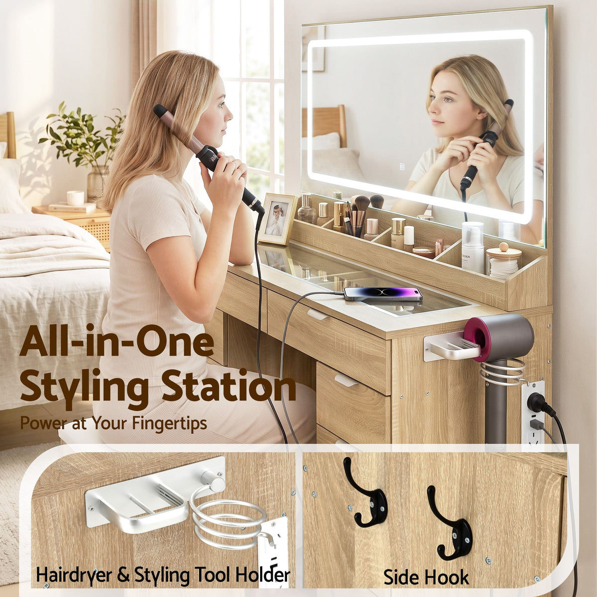 Artiss Dressing Table Makeup Vanity Desk Large LED Mirror 10 Drawers Outlet Wood