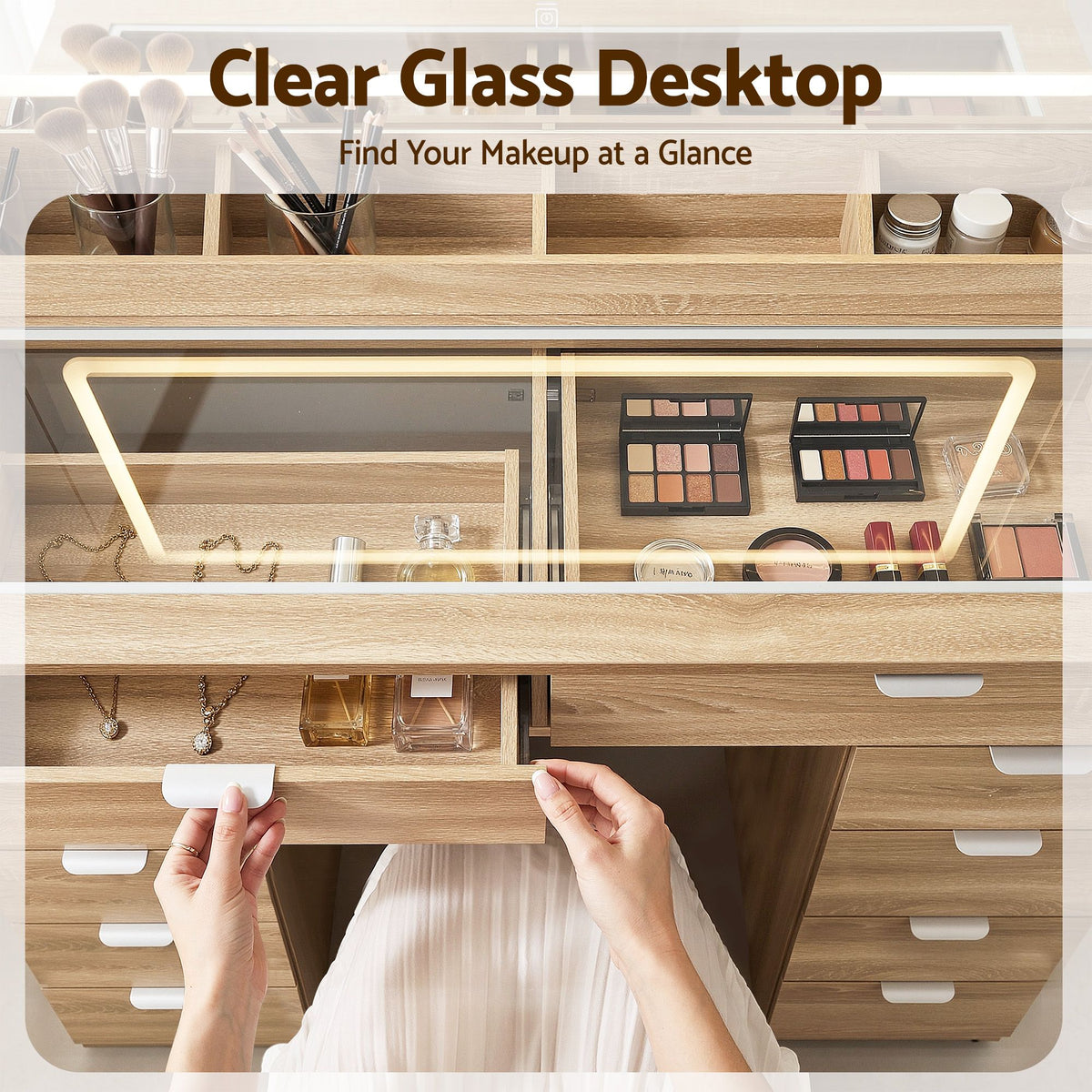 Artiss Dressing Table Makeup Vanity Desk Large LED Mirror 10 Drawers Outlet Wood