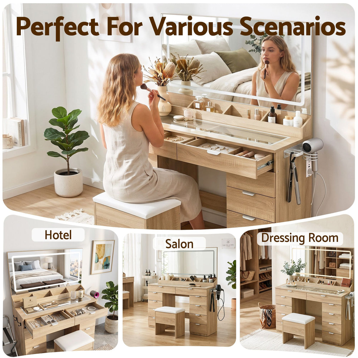 Artiss Dressing Table Makeup Vanity Desk Large LED Mirror 10 Drawers Outlet Wood