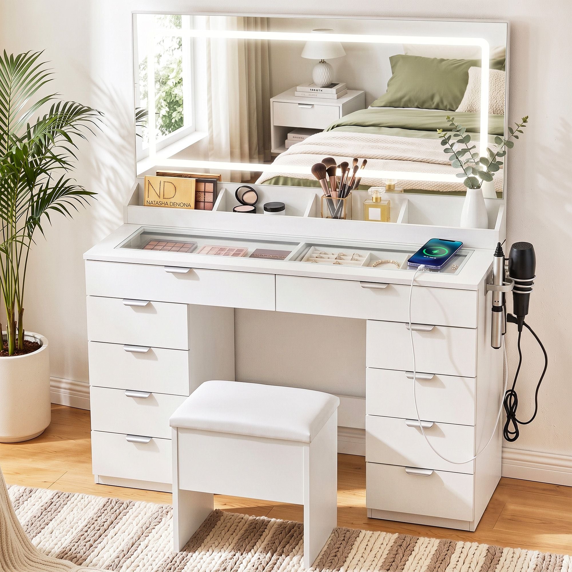Artiss Dressing Table Makeup Vanity Desk LED Mirror 10 Drawers Outlet White