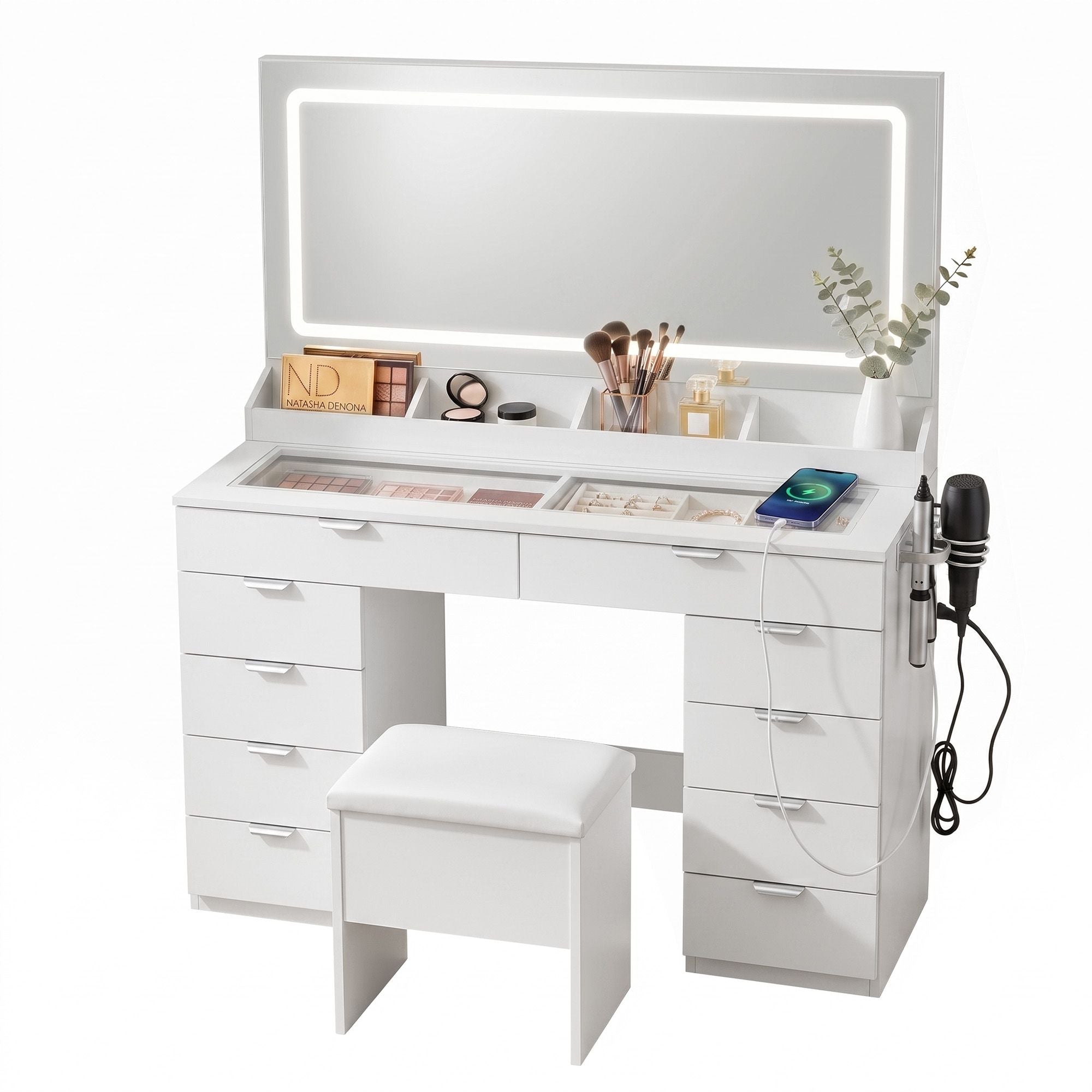 Artiss Dressing Table Makeup Vanity Desk LED Mirror 10 Drawers Outlet White