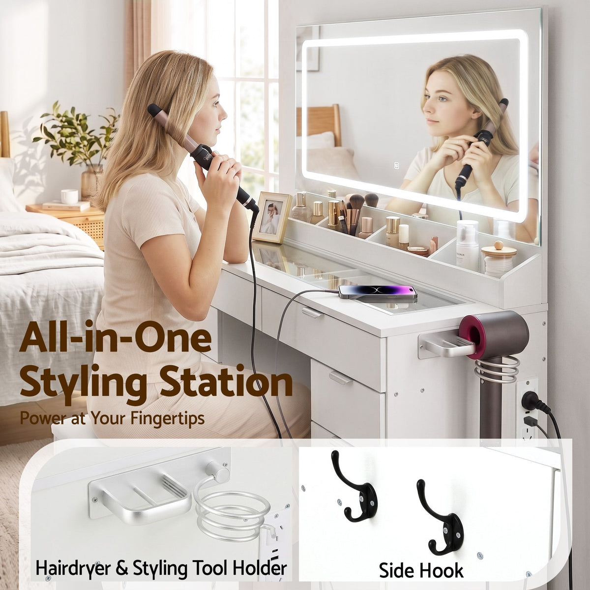 Artiss Dressing Table Makeup Vanity Desk LED Mirror 10 Drawers Outlet White