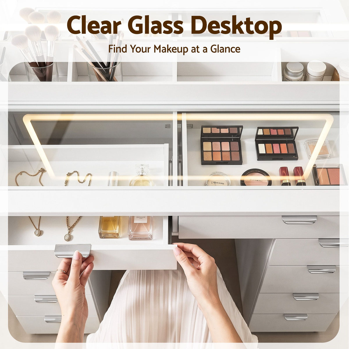 Artiss Dressing Table Makeup Vanity Desk LED Mirror 10 Drawers Outlet White