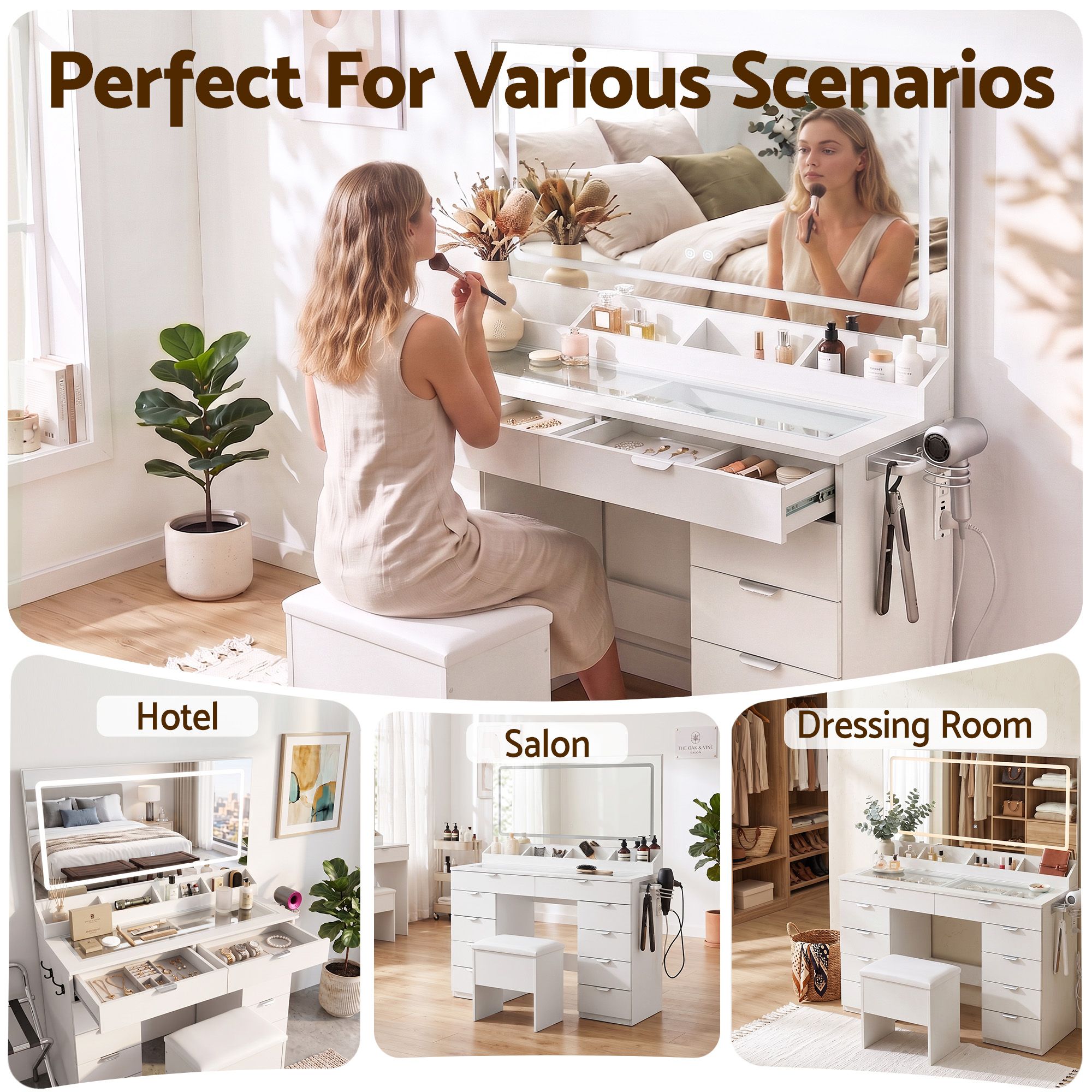 Artiss Dressing Table Makeup Vanity Desk LED Mirror 10 Drawers Outlet White