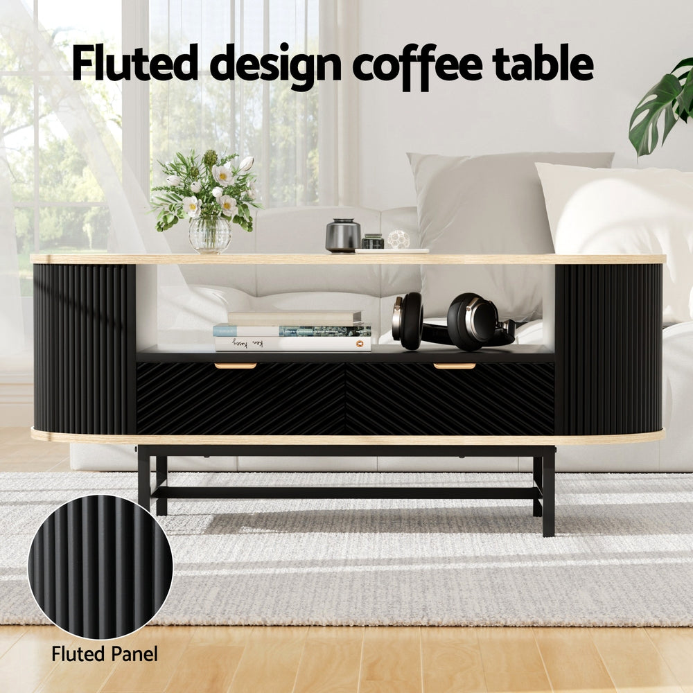 Artiss Coffee Table Drawer Shelf Wood and Black