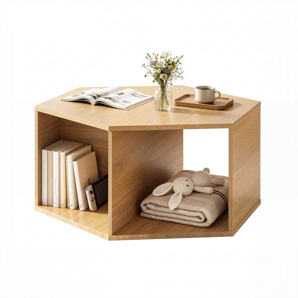 Artiss Hexagonal Coffee Table with Open Storage 2-Way Display Side Table Wood