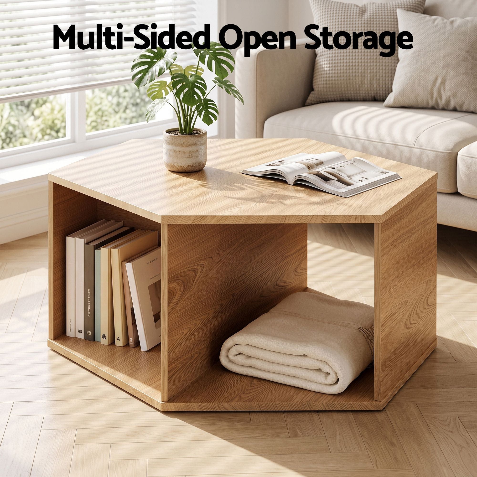 Artiss Hexagonal Coffee Table with Open Storage 2-Way Display Side Table Wood