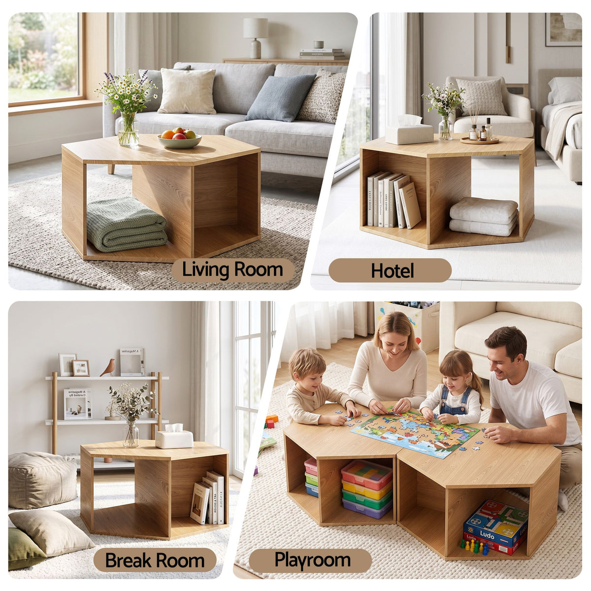Artiss Hexagonal Coffee Table with Open Storage 2-Way Display Side Table Wood