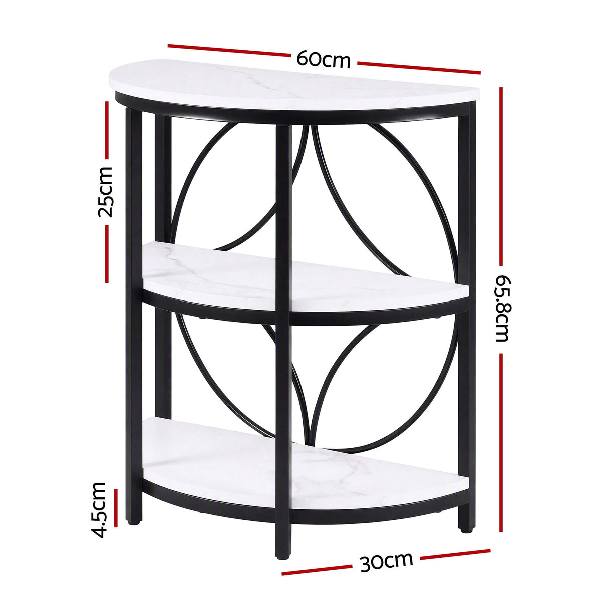 Artiss Semi-Circle End Table 3 Tier Coffee Table Nightstand Marble White&Black
