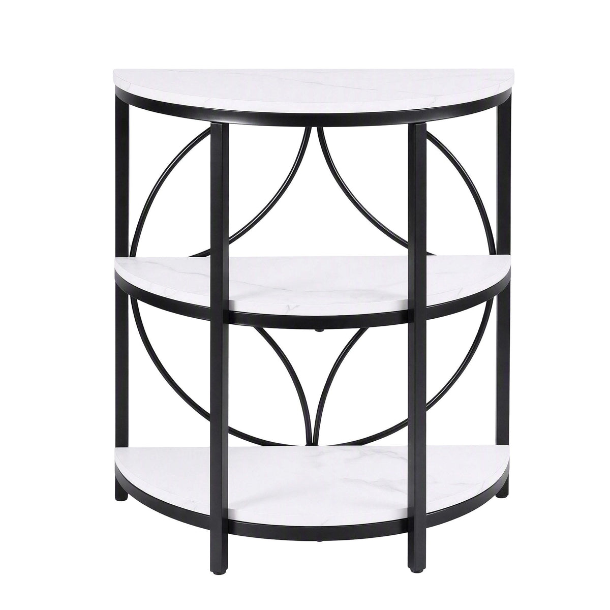 Artiss Semi-Circle End Table 3 Tier Coffee Table Nightstand Marble White&Black
