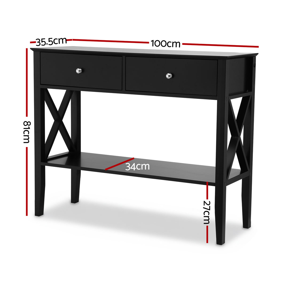 Artiss Console Table 2 Drawers 100CM Black