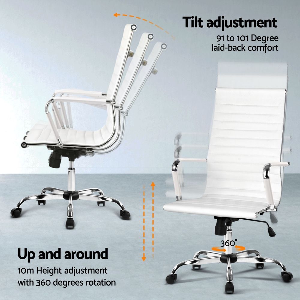 Artiss Office Desk Chair Set 150cm L Shaped Computer Desk PU Leather Chair White