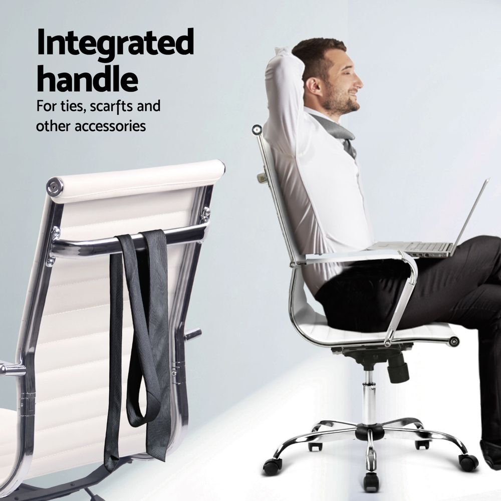 Artiss Office Desk Chair Set 150cm L Shaped Computer Desk PU Leather Chair White