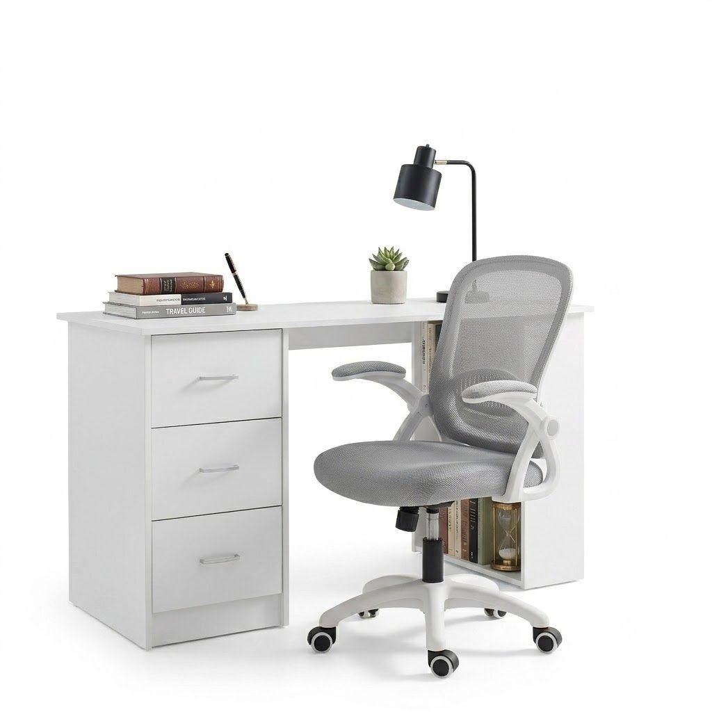 Artiss Computer Desk and Chair Set 120cm Study Desk with 3 Drawers and 3 Shelves