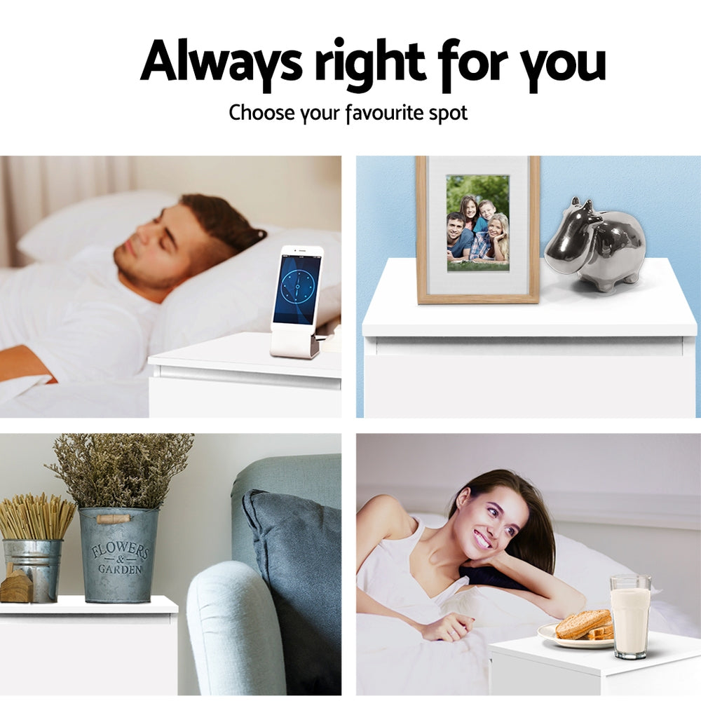 Artiss 2x Bedside Table 2 Drawers - PEPE White