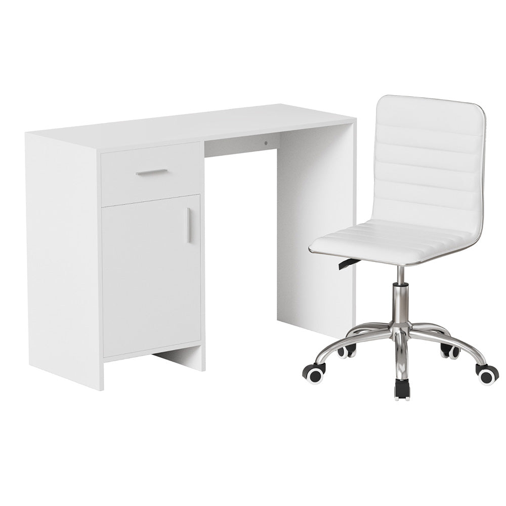 Artiss Computer Desk Office Chair Set PU Leather Home Study Table 100cm White