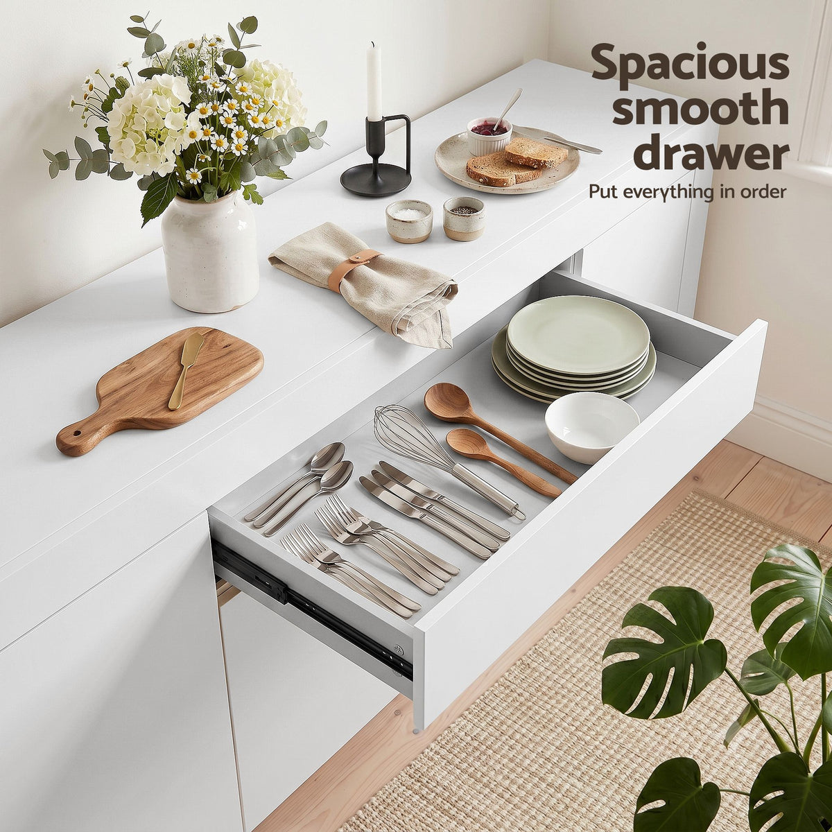 Artiss Buffet Sideboard Cabinet 180cm Cupboard Pantry Storage Drawer White DANA