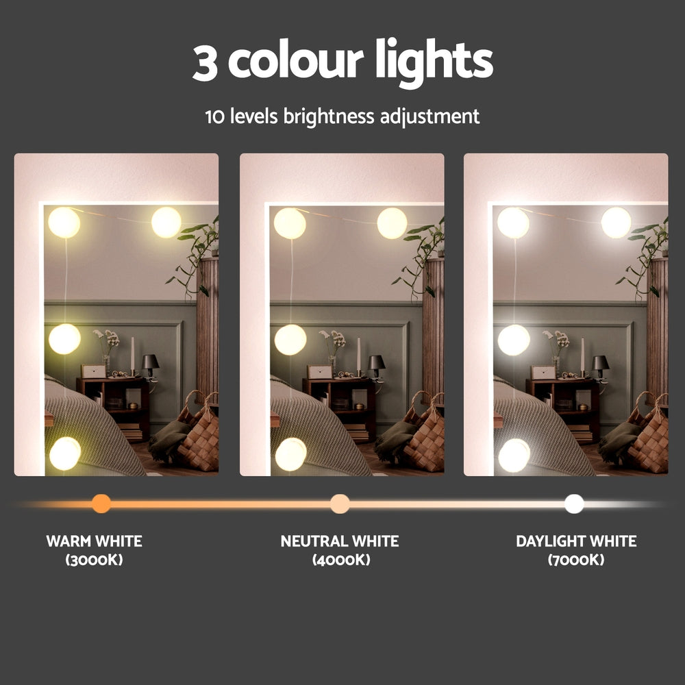 Artiss Dressing Table Set Stool 10 Led Bulbs White