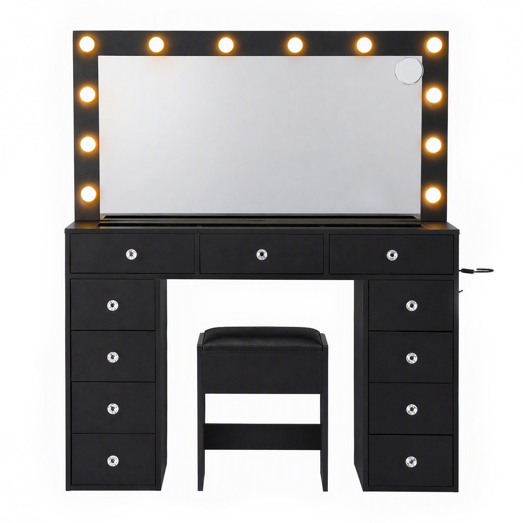 Artiss Dressing Table Charging Station LED Vanity Desk Stool Mirror Black