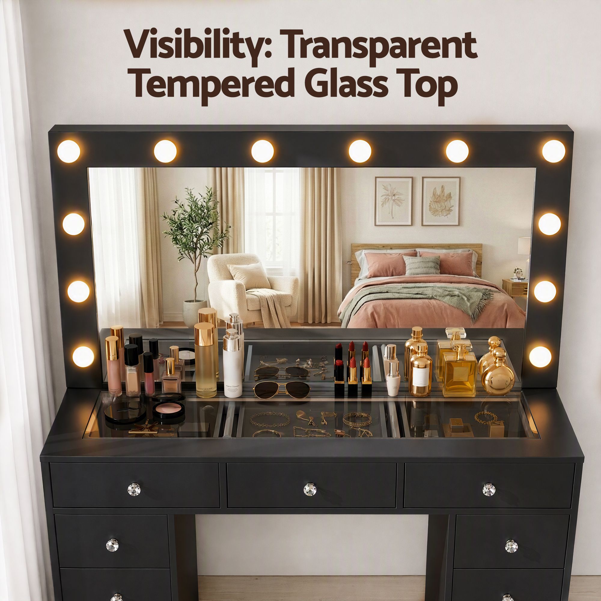 Artiss Dressing Table Charging Station LED Vanity Desk Stool Mirror Black