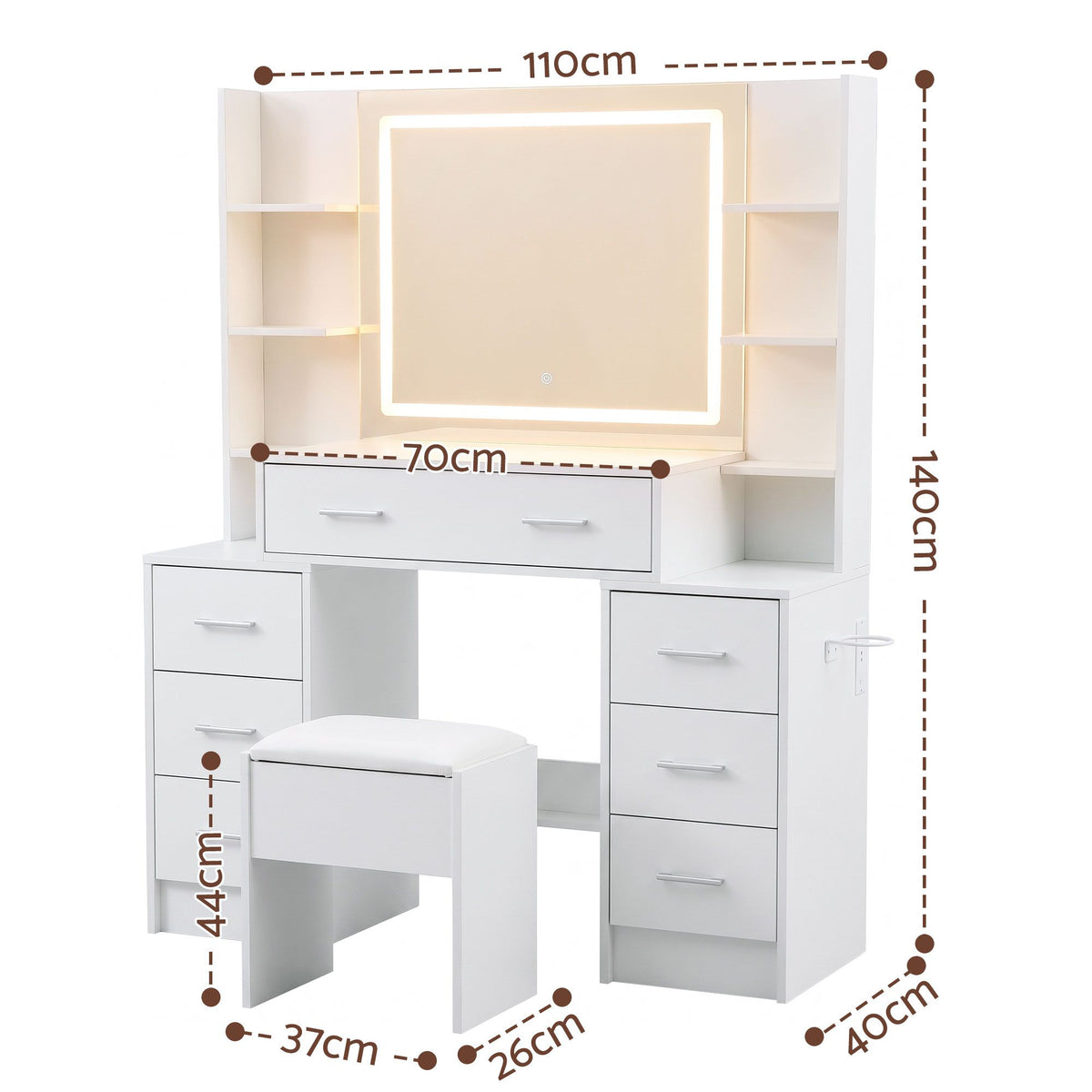 Artiss Dressing Table Vanity Desk Set Stool LED Charging Station White