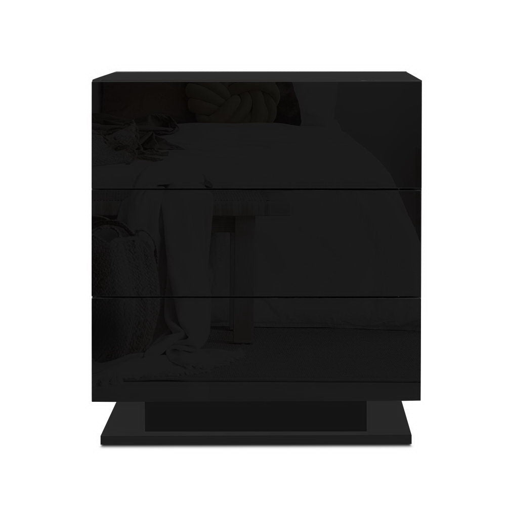 Artiss 2x Bedside Table LED 3 Drawers - MORI Black