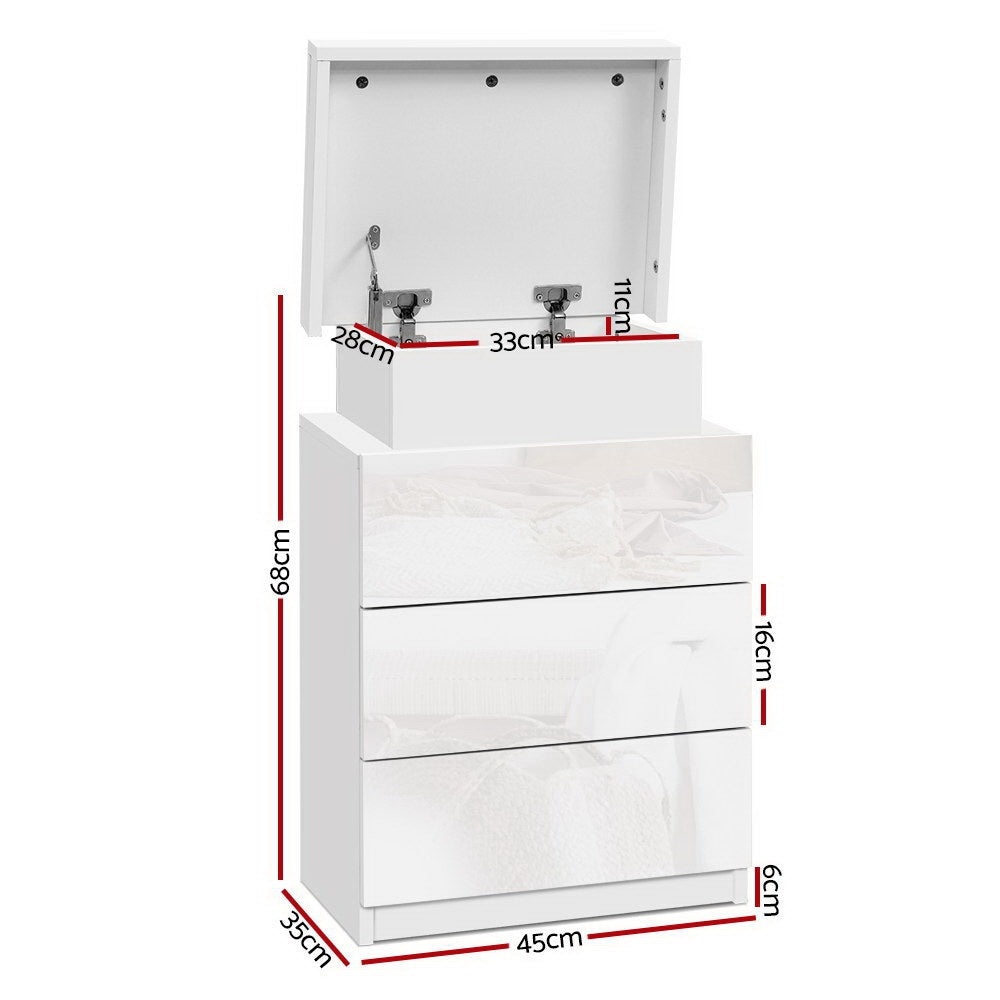 Artiss 2X Bedside Table LED 3 Drawers - COLEY White