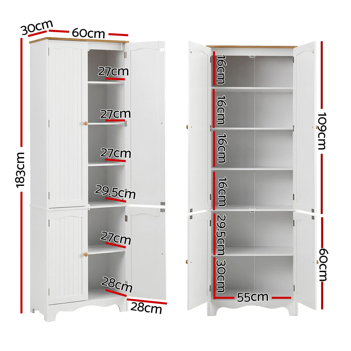 Artiss 2x Buffet Sideboard Pantry Cabinet Cupboard 6-Tiers Storage Shelves BERNE