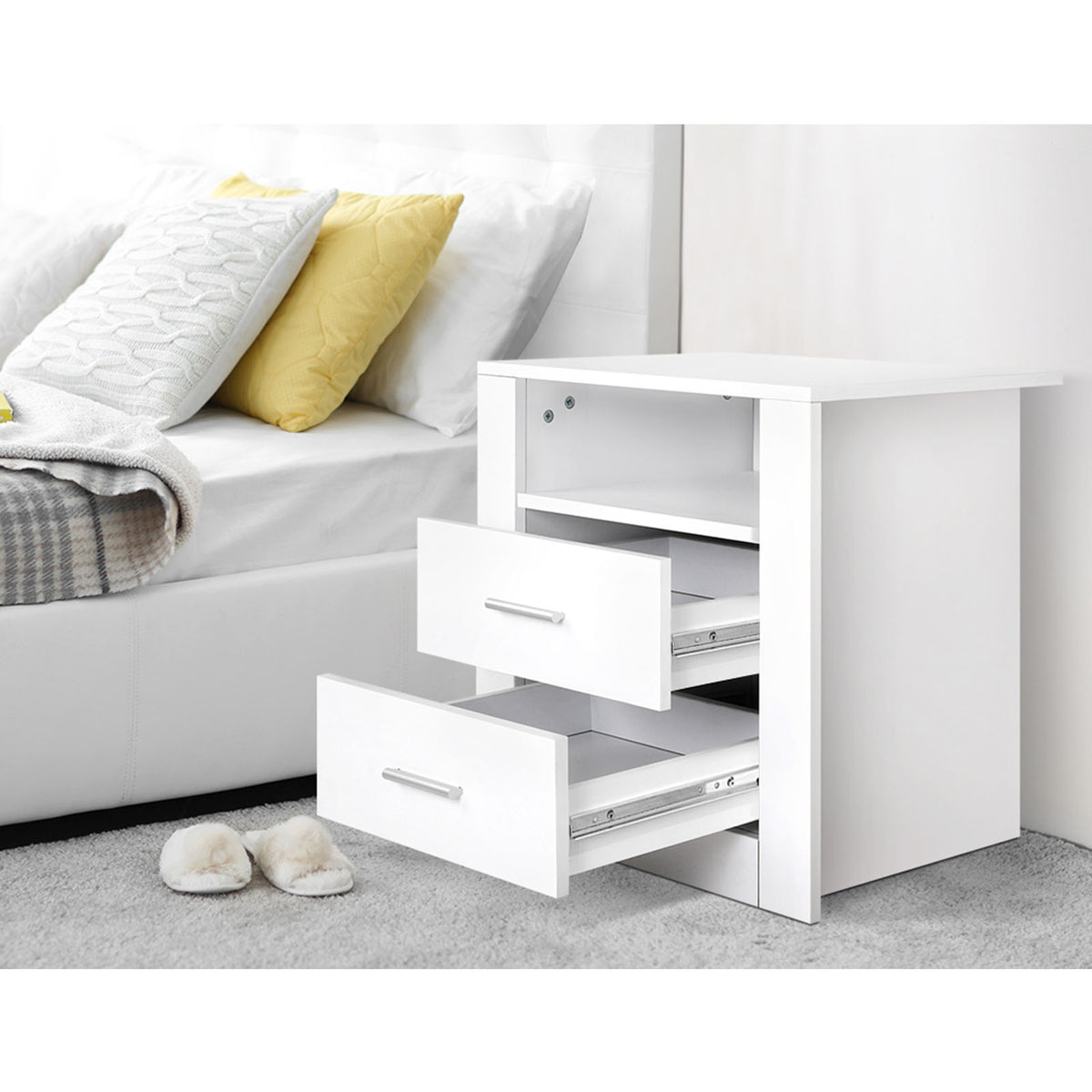 Artiss 2 X Bedside Table 2 Drawers with Shelf - TARA White