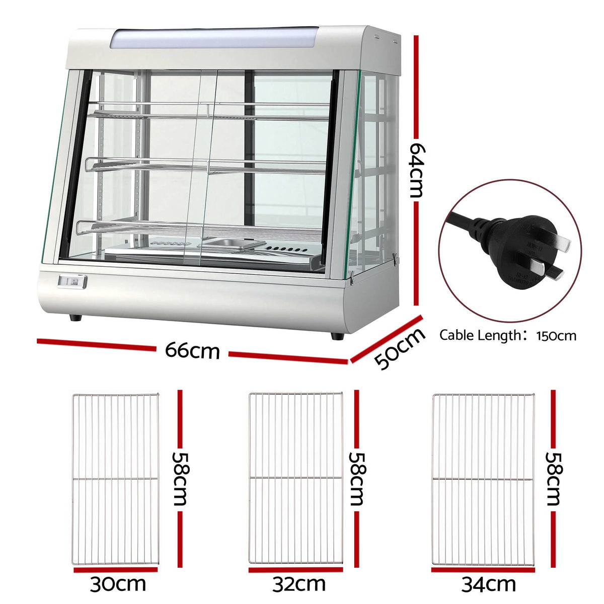 Devanti Commercial Food Warmer 1500W 3 Shelf Stainless Steel Thermostat