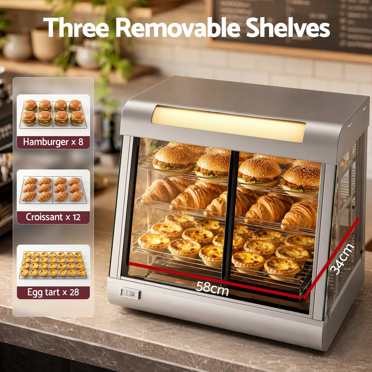 Devanti Commercial Food Warmer 1500W 3 Shelf Stainless Steel Thermostat