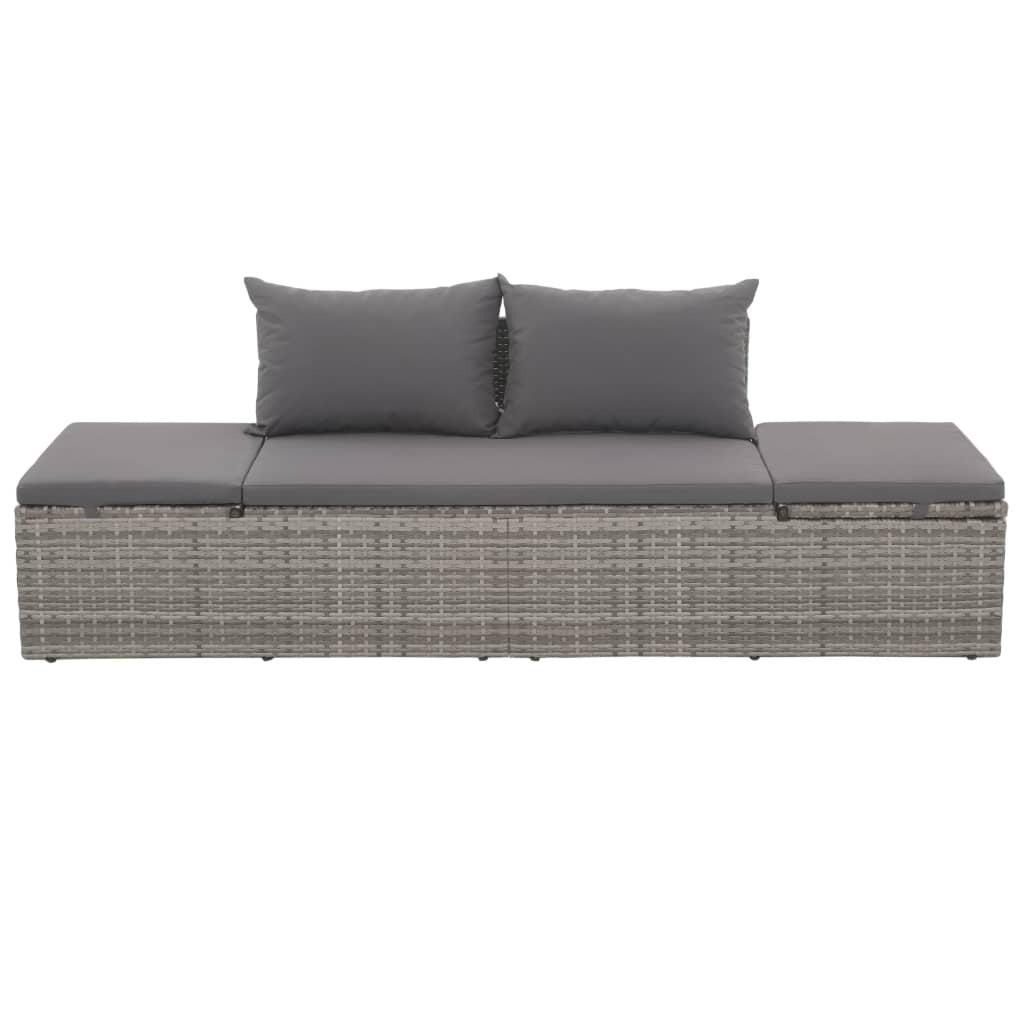 Garden Bed Poly Rattan Sun Lounger Adjustable Outdoor Patio Daybed Grey