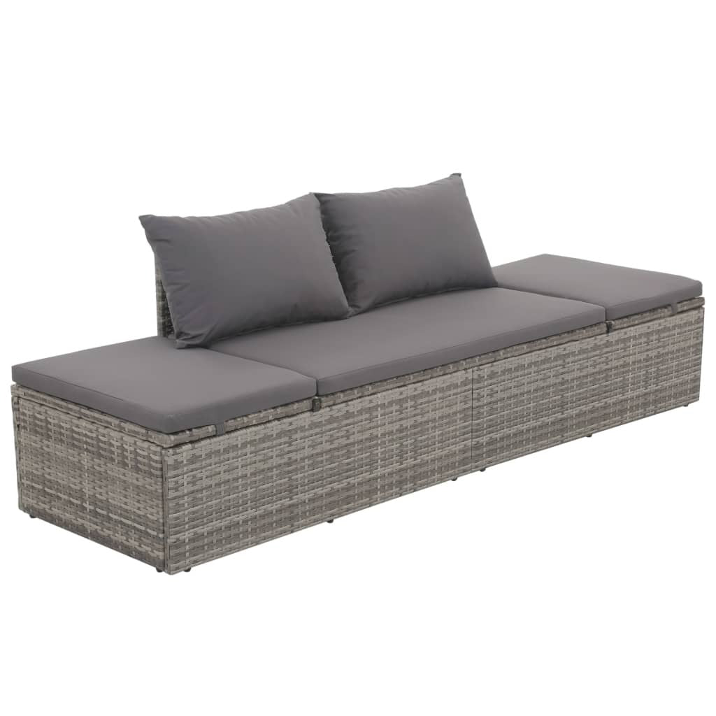 Garden Bed Poly Rattan Sun Lounger Adjustable Outdoor Patio Daybed Grey