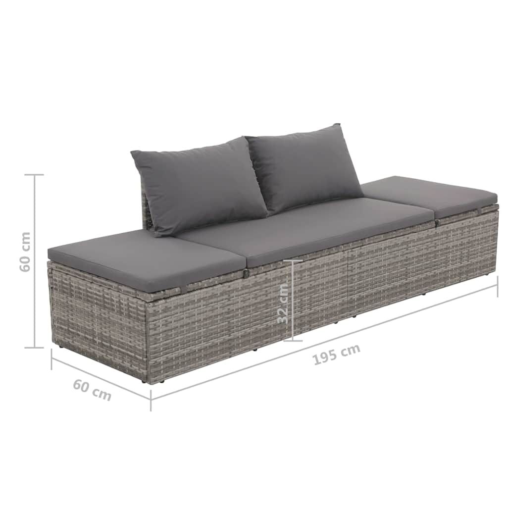 Garden Bed Poly Rattan Sun Lounger Adjustable Outdoor Patio Daybed Grey