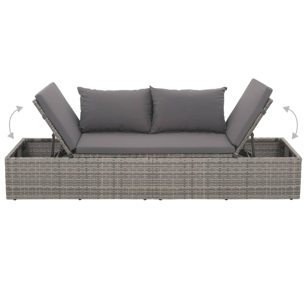 Garden Bed Poly Rattan Sun Lounger Adjustable Outdoor Patio Daybed Grey
