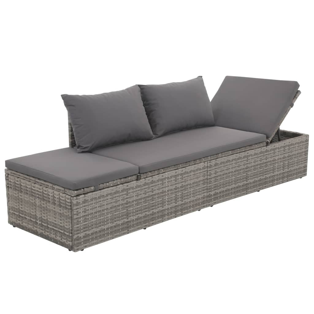 Garden Bed Poly Rattan Sun Lounger Adjustable Outdoor Patio Daybed Grey