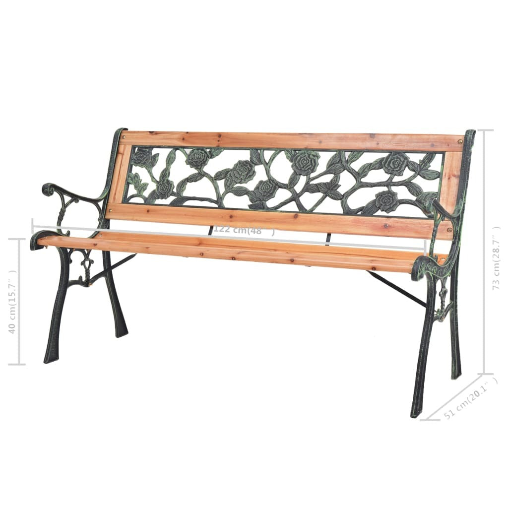 Garden Bench 122cm Wood Wrought Iron Frame Decorative Outdoor Patio Brown