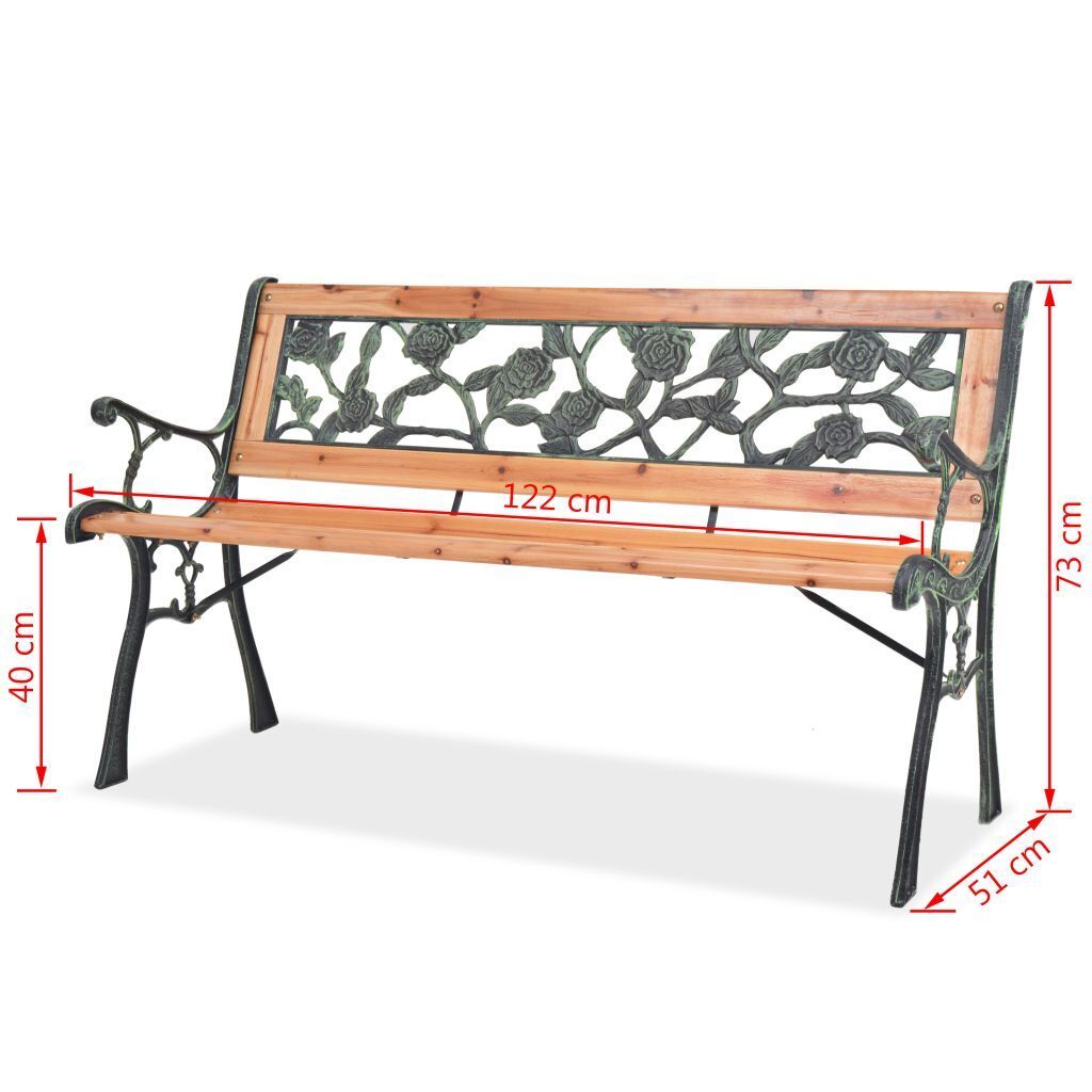 Garden Bench 122cm Wood Wrought Iron Frame Decorative Outdoor Patio Brown